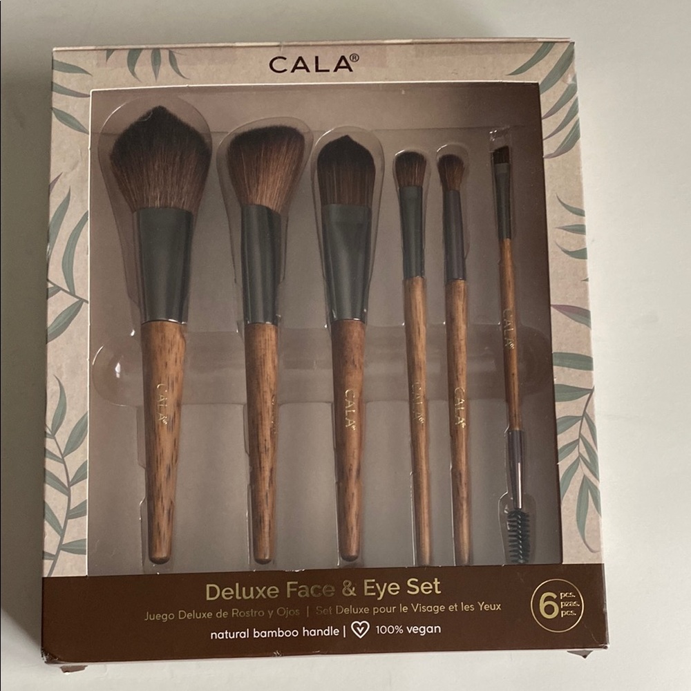6pc CALA Deluxe Face & Eye makeup Brush Set bamboo wooden handles New